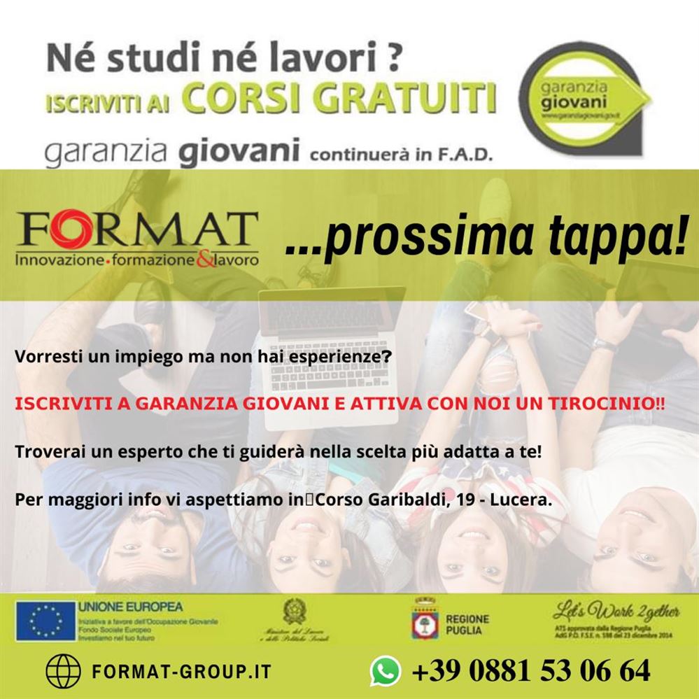 ISCRIVITI A GARANZIA GIOVANI E ATTIVA CON NOI UN TIROCINIO