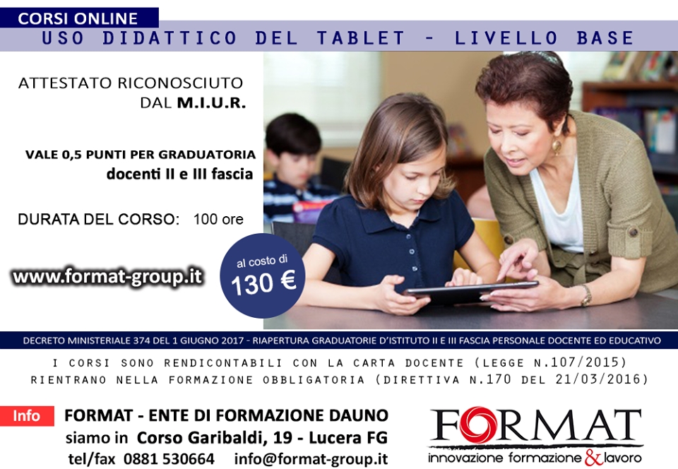 CORSO ONLINE SULL'USO DIDATTICO DEI TABLET- LIVELLO BASE