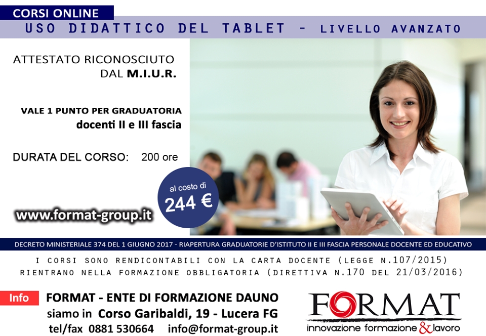 CORSO SULL'USO DIDATTICO DEI TABLET- LIVELLO AVANZATO-