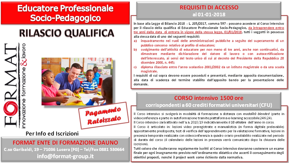 CORSO INTENSIVO DI FORMAZIONE PER LA QUALIFICA DI