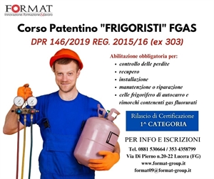 CORSO PATENTINO FRIGORISTI FGAS DPR 146/2019 REG. 2015/16 (ex 303)